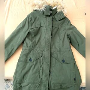 Hollister cozy lined parka Olive green with white fur